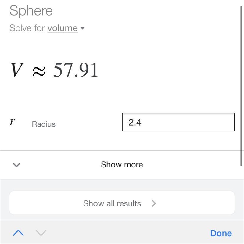 The radius of a sphere is 2.4 cm. Find the volume of the sphere.​-example-1