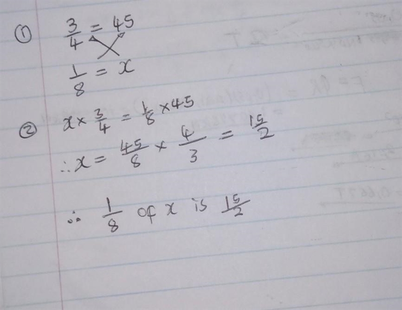 If 3/4 of x is 45, what is 1/8 of x-example-1