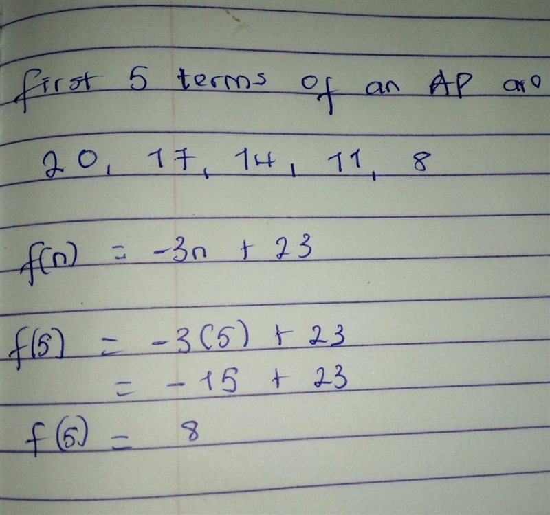 The first five terms of an arithmetic sequence are shown below: 20, 17, 14, 11, 8, . . . Let-example-1