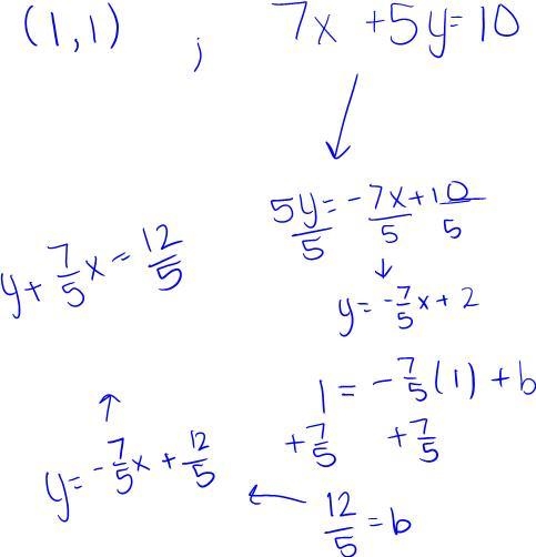 what is the equation in standard form of a line that passes through the point (1.1) and-example-1