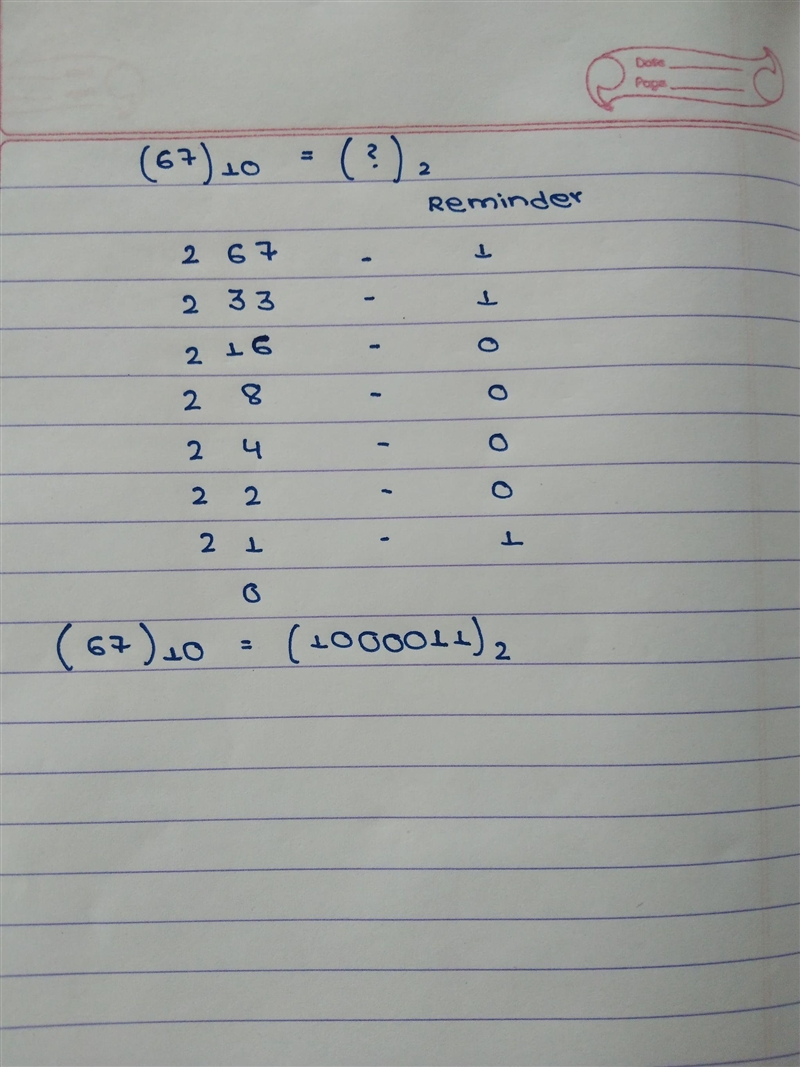 Convert 67 in base 10 to a number in base 2-example-1