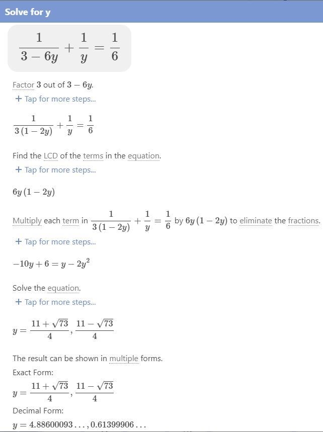 (1)/(3-6y) + (1)/(y) = (1)/(6\\)-example-1