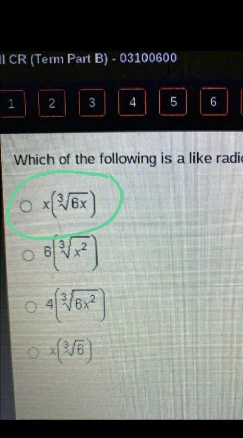 What is the following is a like radical to 3/6x^2? NO FILES WILL BE REPORTED!!!-example-1