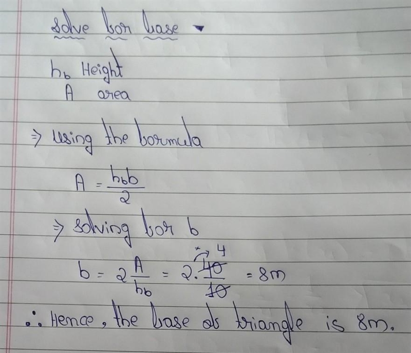 Guys one more pls help one more question Find the base of a triangle whose area is-example-1