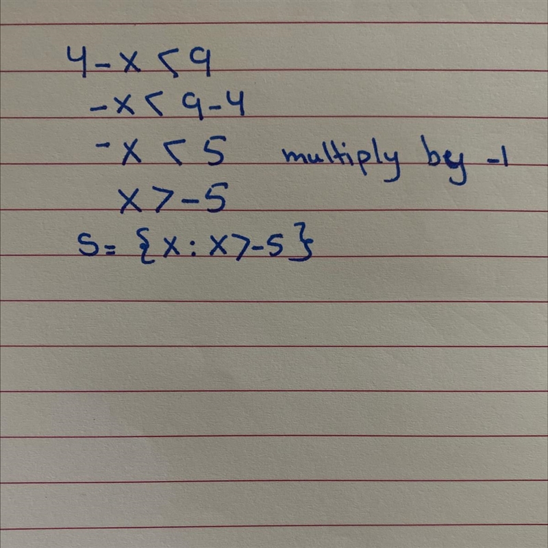 Solve the inequality 4-x<9-example-1