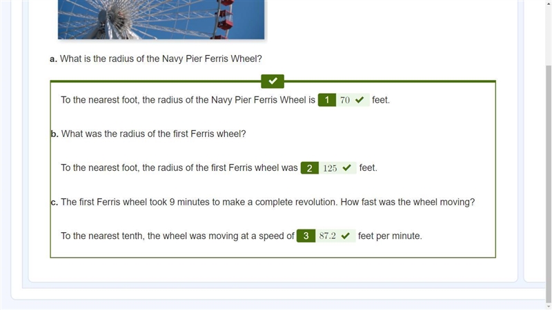 The Navy Pier Ferris Wheel in Chicago has a circumference that is ​56% of the circumference-example-1