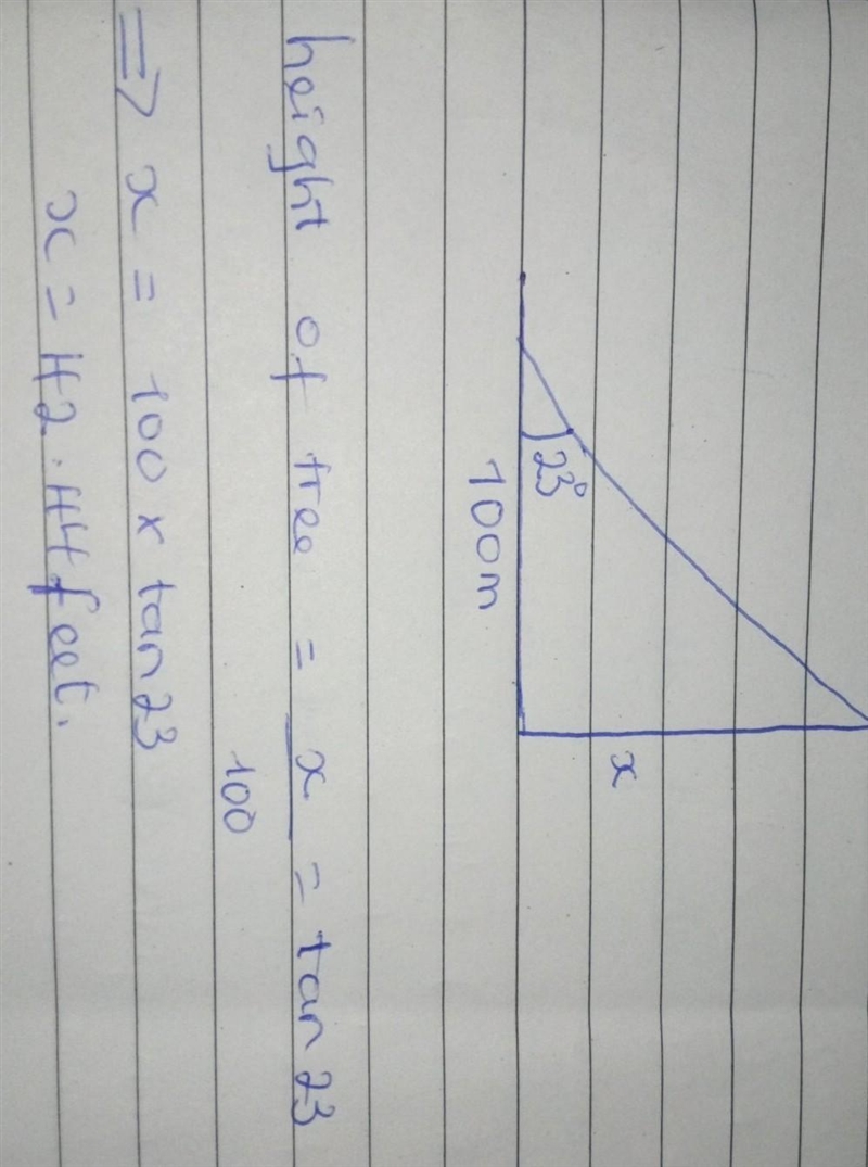 Peter wants to measure the height of a tree. He walks exactly 100 feet from the base-example-1