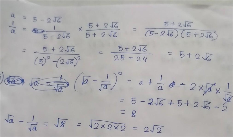 If a = 5 - 2 √(6) , then find the value of √(a) - 1 / √(a) ​-example-1