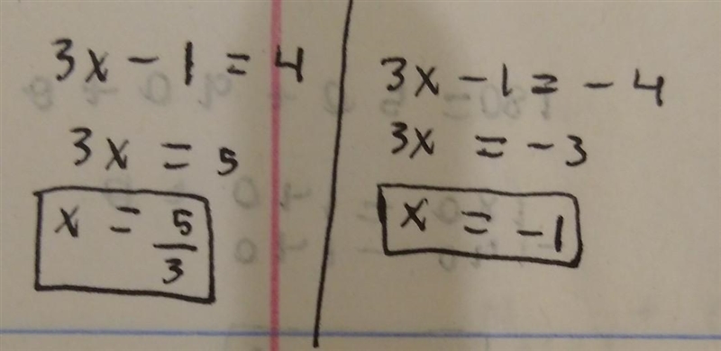 What is x: |3x-1| = 4-example-1