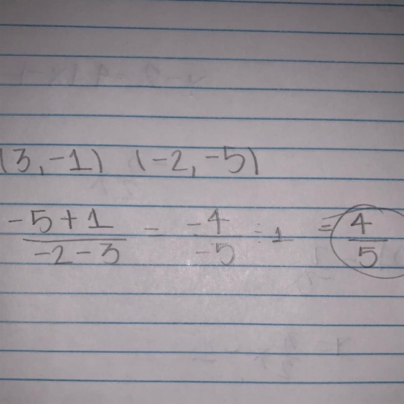 What is the slope of the line that passes through the points (3, –1) and (–2, –5)? Show-example-1