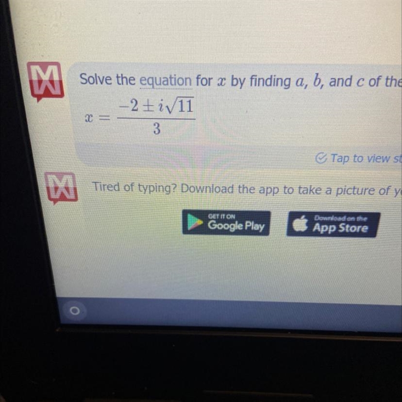 The quadratic formula of 3x^2+4x+5=0-example-1