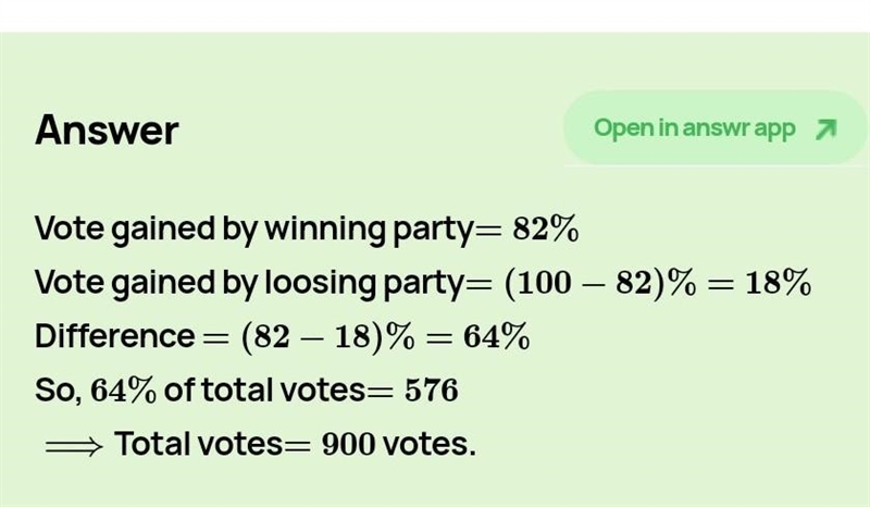 in an election a candidate go 82 votes.He won the election beating his rival candidate-example-1