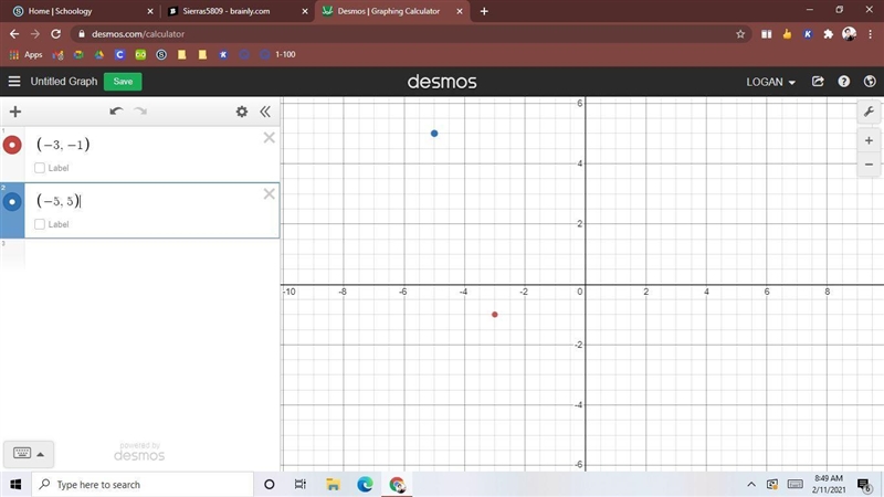 Find the slope to the line that contains (-3,-1) (-5,5)-example-1