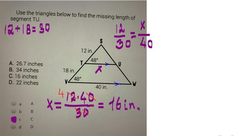 **PICTURE INCLUDED** I need quick help, Finding side length of triangle Please, if-example-1