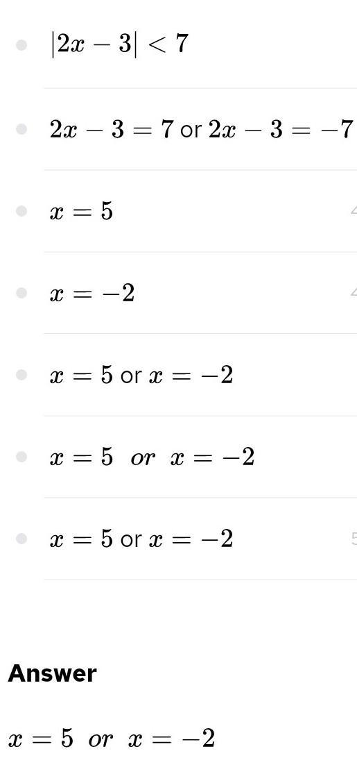 URGENT!!! Solve |2x - 3| < 7. O A. x >-2 and x < 5 O B. x > -3 or x &lt-example-1