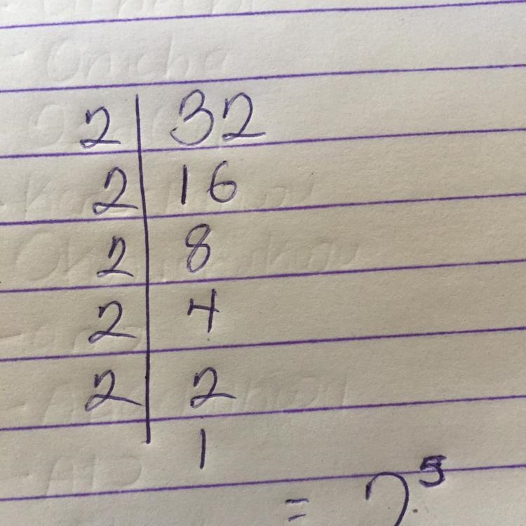 Write 32 as a product of primes. Use index notation when giving your answer.​-example-1