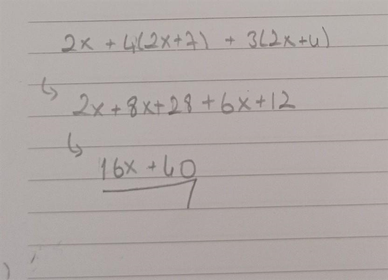 Solve 2x + 4 ( 2x + 7 ) + 3 (2x + 4)-example-1