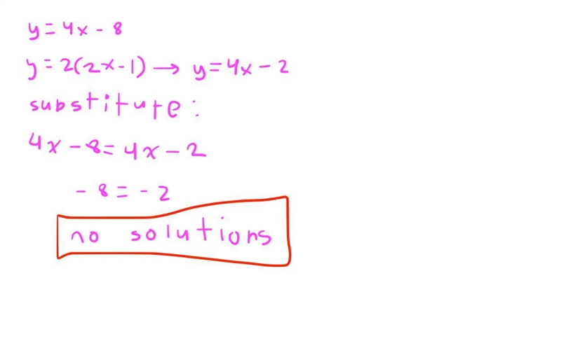 How many solutions does the system have? y=4x-8 y=2(2x-1)-example-1