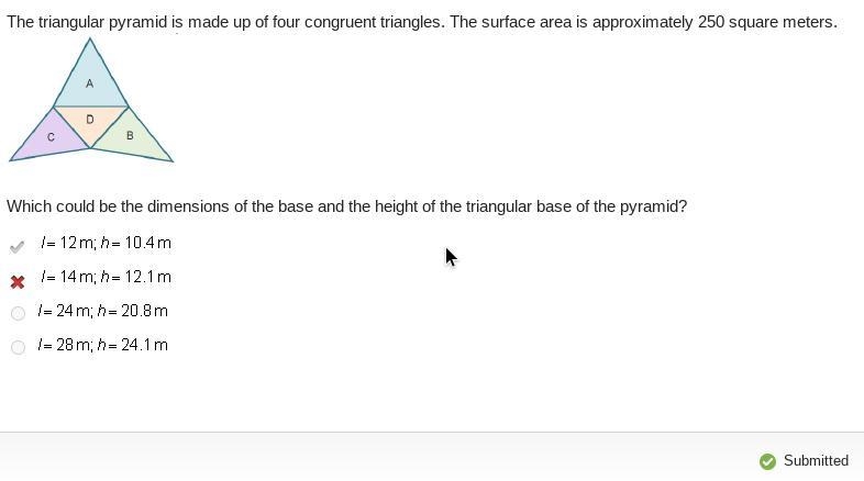 The triangular pyramid is made up of four congruent triangles. The surface area is-example-1