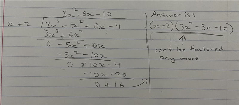 Divide (3x^3 + x2 – 4) by (x + 2).-example-1