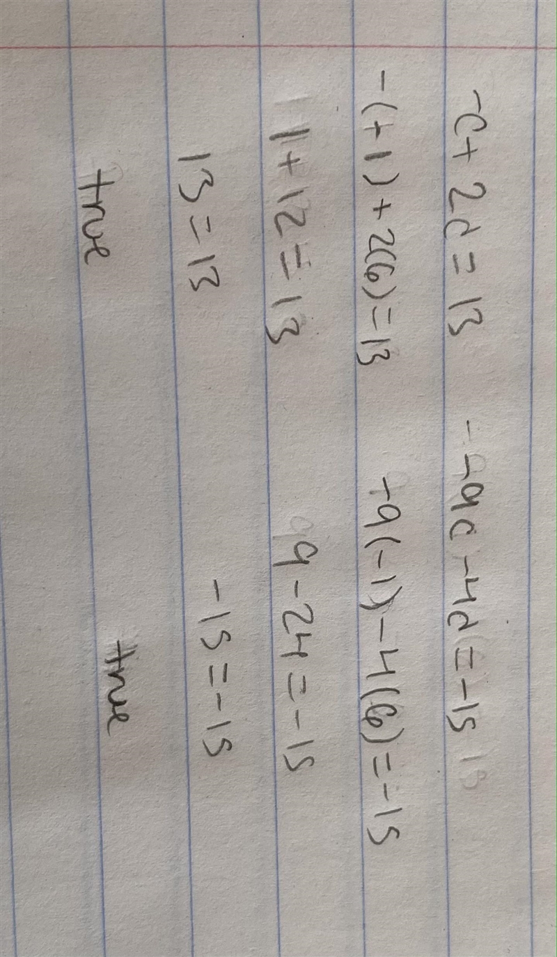 Which ordered pair (c, d) is the solution to the given system of linear equations-example-1