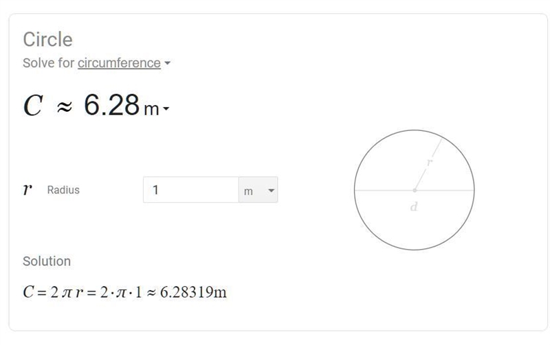 The radius of a circle is 1 m. Find the circumference to the nearest tenth.-example-1