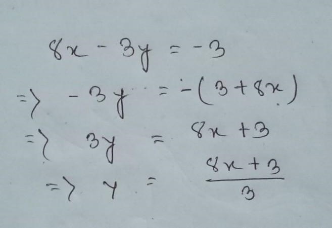 8x - 3y = -3, solve for y (work needed)​-example-1