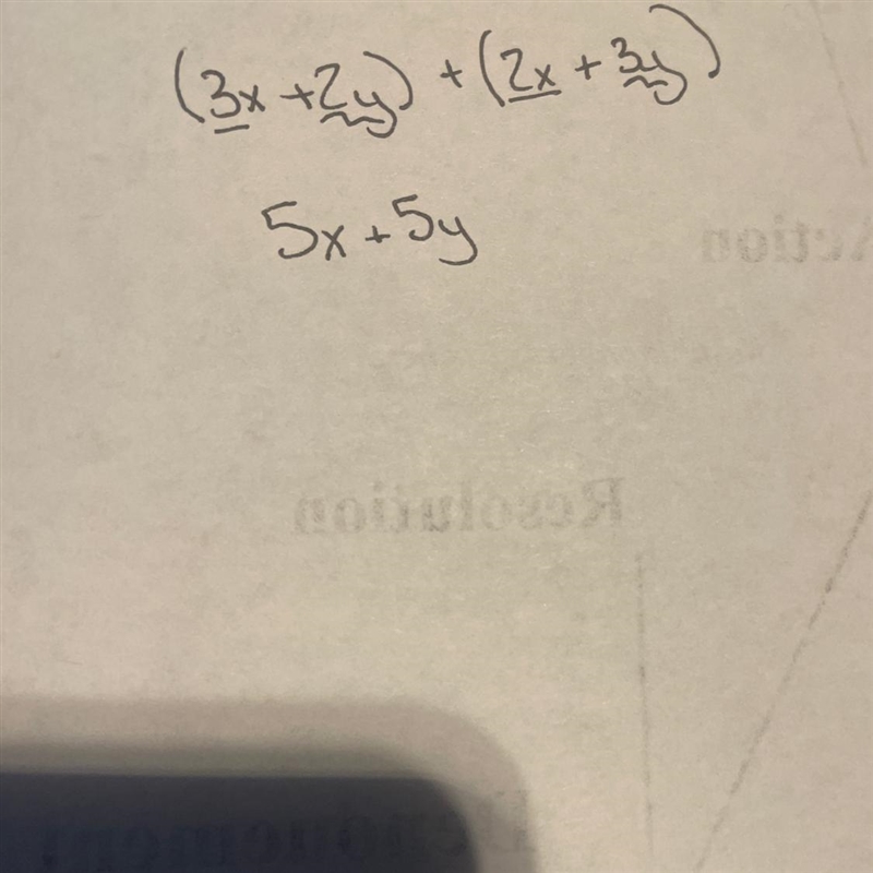 1. (3x +2y) +(2x + 3 y) = A. 5x +5 y B. 7x+7 y C. 14xy D. 5x² +5y2​-example-1