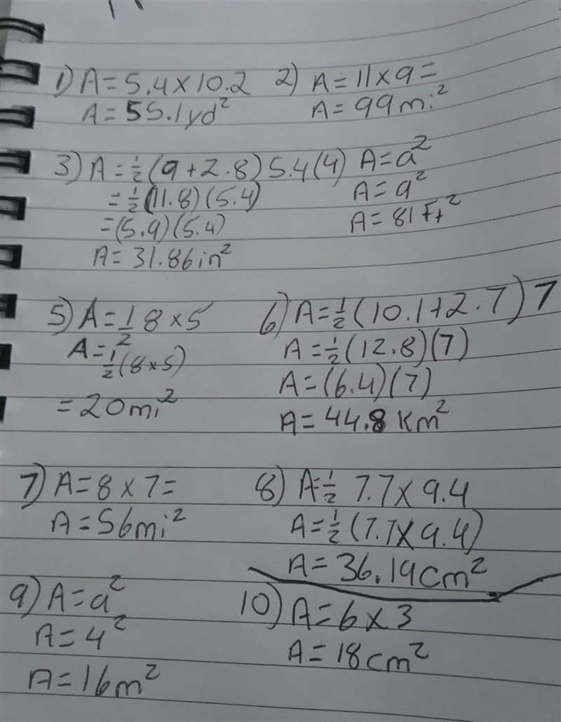 Find the area of each 1-10 show work.-example-1