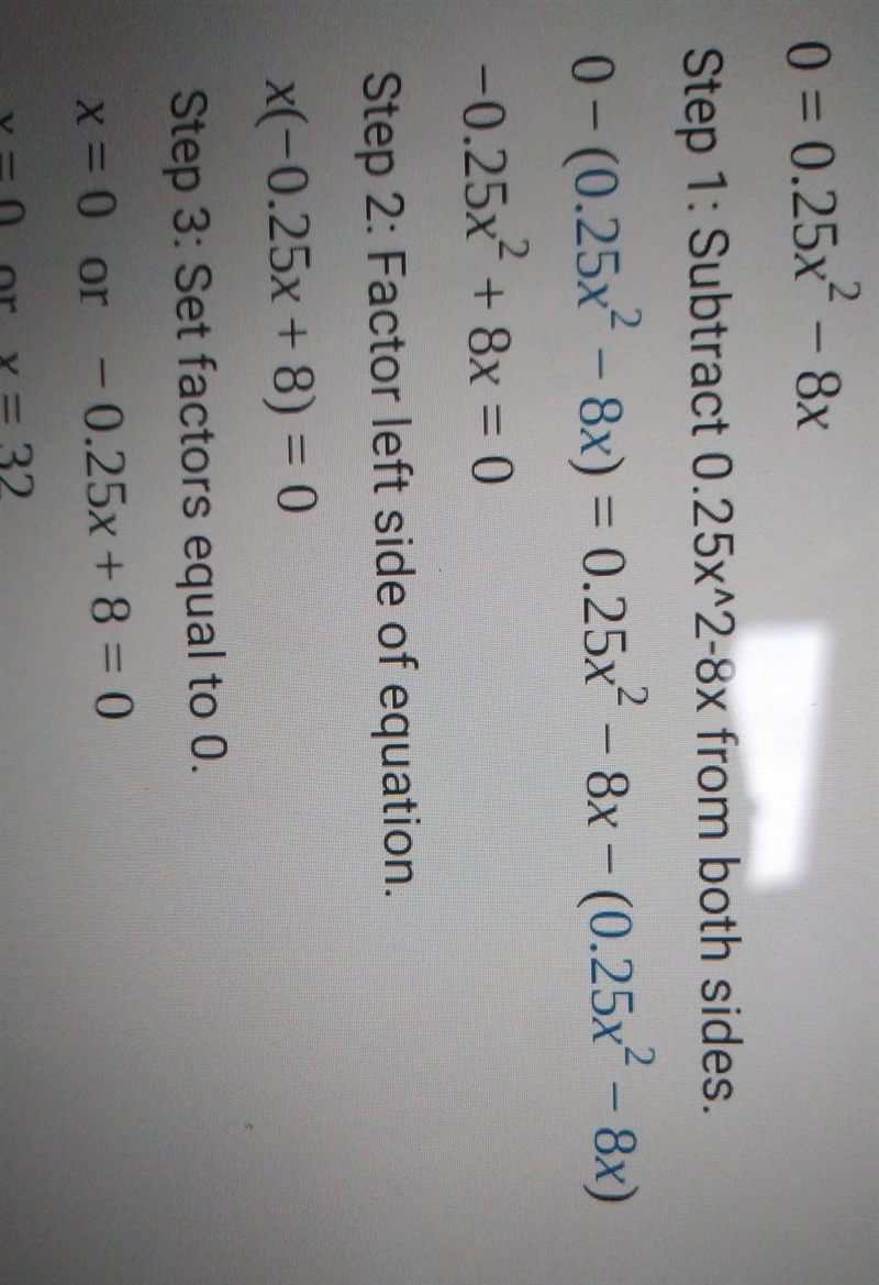 Choose the equation that represents the solutions of 0 = 0.25x2 - 8x.-example-1