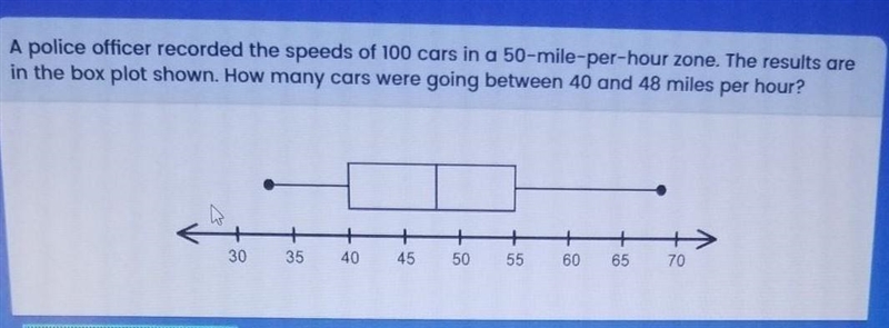 A police officer recorded the speeds of 100 cars in a 50-mile-per-hour zone. The results-example-1