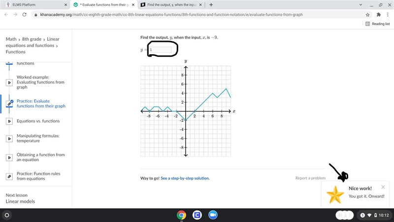 Find the output, y, when the input, x, is -9. what is y=-example-1