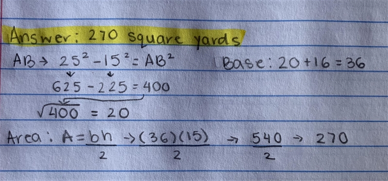 Mr. Gonzalez owns a triangular plot of land BCD with DB = 25 yards and BC = 16 yards-example-1