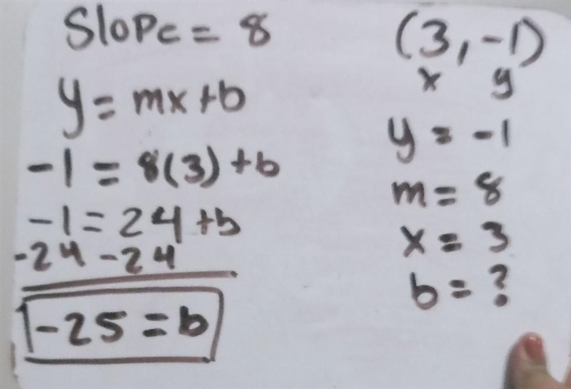 Complete the equation of the line through (3, -1) and (4, 7)-example-2