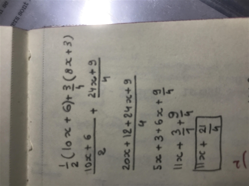 HELP ME!! Solve 1/2(10x + 6) + 3/4 (8x + 3)-example-1