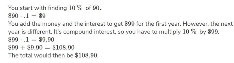 Charlie has $90 in a savings account. The interest rate is 10%, compounded annually-example-1