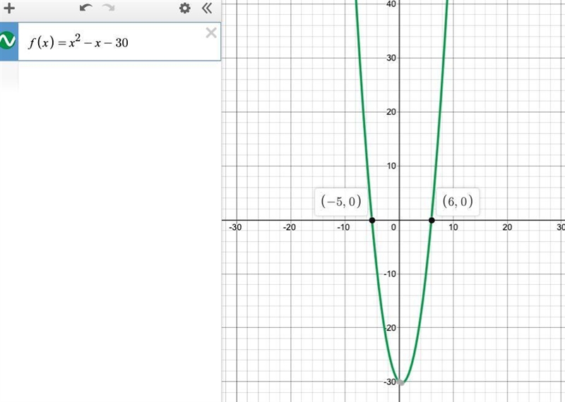 What are the zeros of f(x) = x2 - x - 30? O A. x = 10 and x = -3 O B. x = 6 and x-example-1