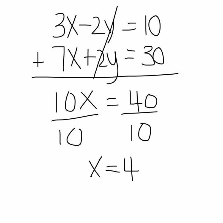 Are the numbers in front of either the x or y variables opposites? If yes, add the-example-1