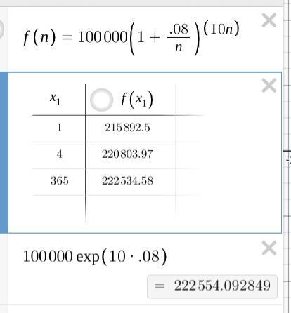 A person invests $100,000 dollars at 8% for 10 years. How much money does the person-example-1