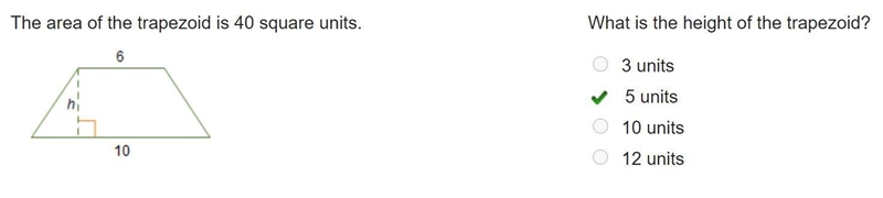 The area of the trapezoid is 40 square units. A trapezoid is shown. The lengths of-example-1