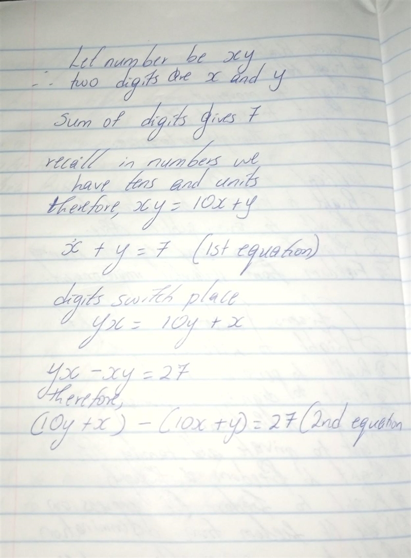 The sum of digits in a two-digit number is 7. If the digits switch place you get a-example-1