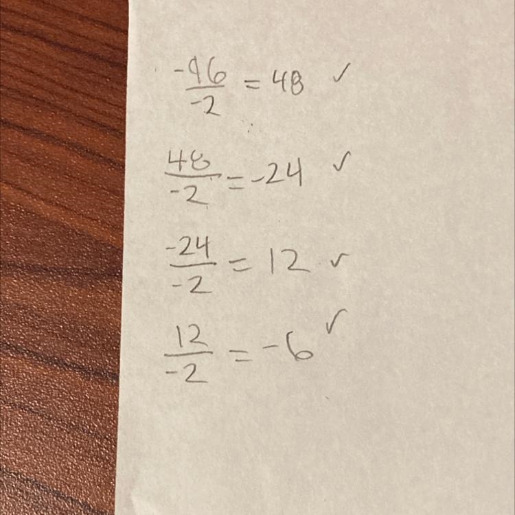 What is the common ratio of the geometric sequence below? -96, 48, -24, 12, -6, ...-example-1