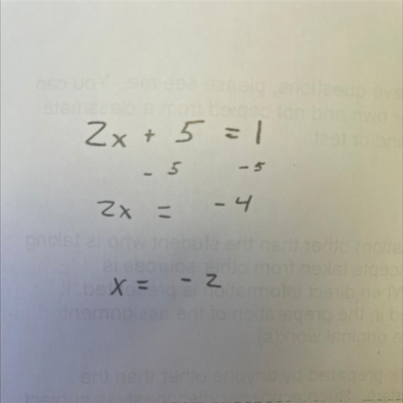 Solving For x. 2x + 5 = 1 Step By Step Explanation, Please. ​-example-1