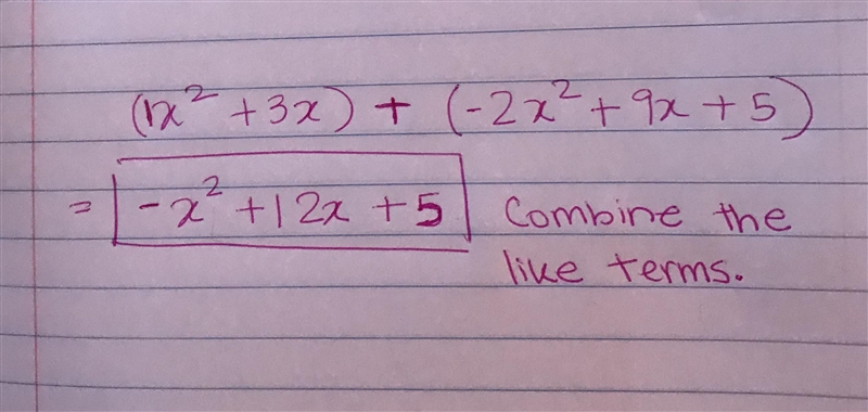 Find the sum of x^2+3x and -2x^2+9x+5-example-1