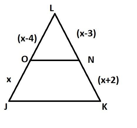 Triangle K L J is cut by line segment N O. Line segment N O goes from side L K to-example-1