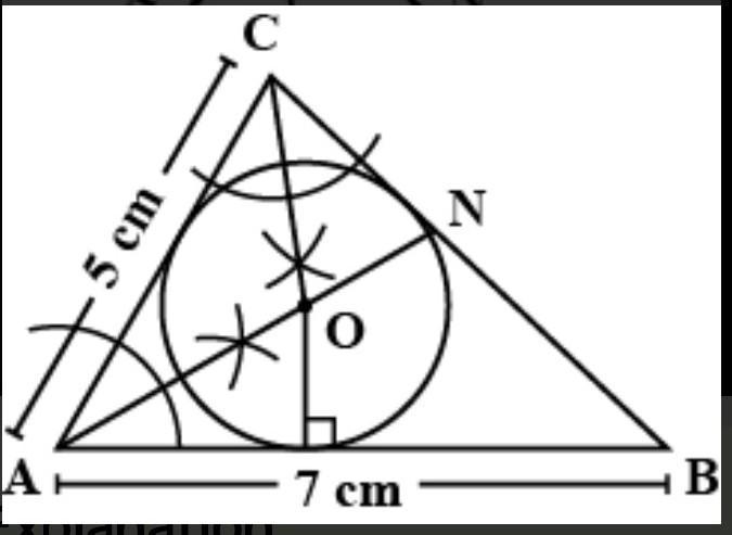 Using a pair of compasses and a ruler only,construct ∆ABC where |AB|=8.4cm,|BC|=6.5cm-example-1