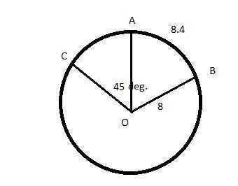 Consider circle O below. The length of arc BA is 8.4 cm and the length of the radius-example-1