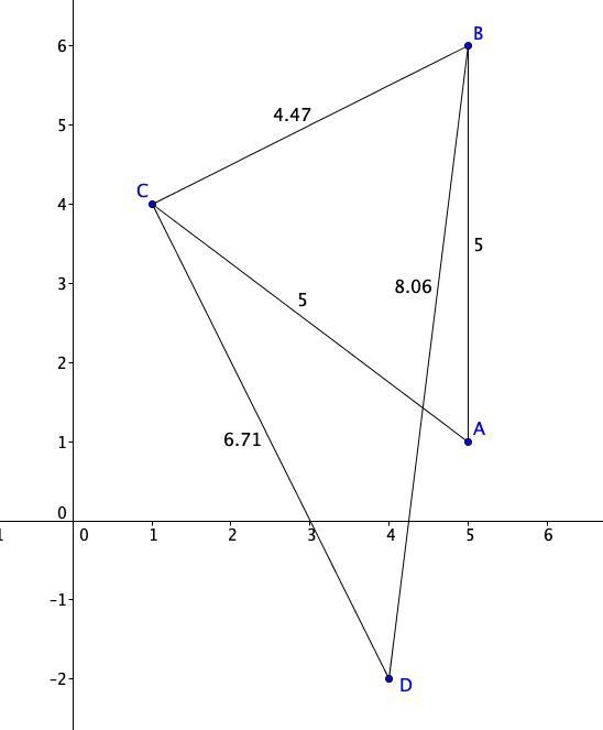 10. Multiple Choice Use points A(5, 1), B(5, 6), C(1,4) and D(4, -2) to determine-example-1