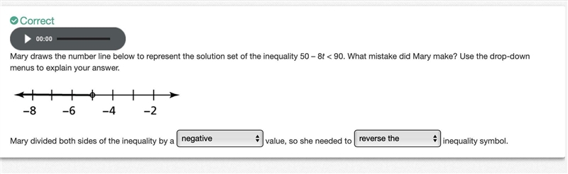 Mary draws the number line below to represent the solution set of the inequality 50 – 8t-example-1