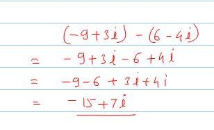 (-9+3i) - (6-4i) find the difference-example-1